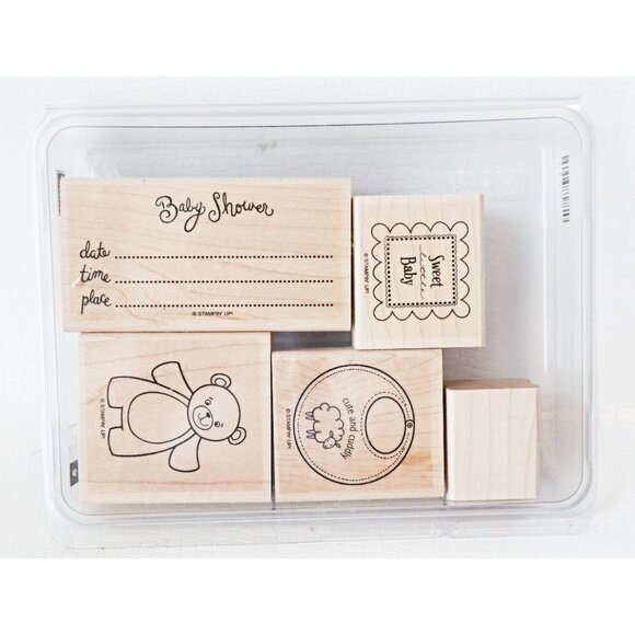 5 Vintage Rubber Stamps Baby Shower Teddy Bear Bib Bunny Sweet BabyStampin Up - Picture 1 of 2